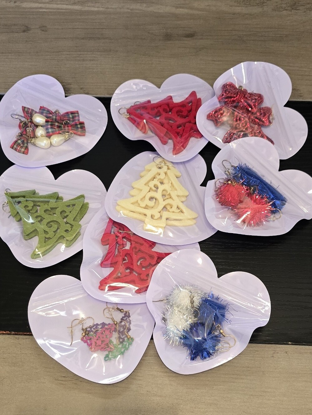 Festive Christmas Tree & Tassel Earrings – Assorted Red, Green, Cream, Blue